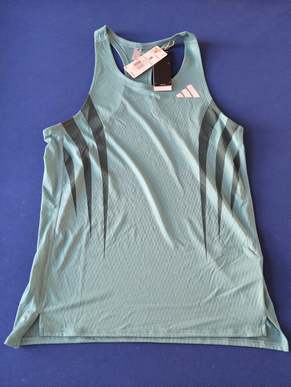 Small Mens Adidas Adizero Archive Running Singlet Powder Teal Mens JV9307